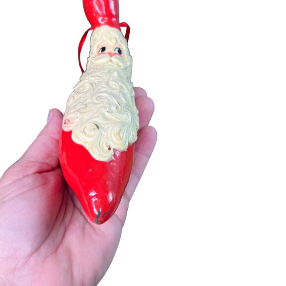 Vintage Gourd Santa Claus Hanging Christmas Ornament Red White - Picture 10 of 12